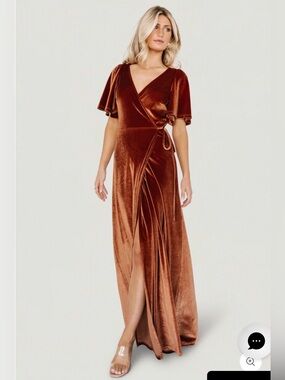 Baltic Born Spice Orange Brown Velvet Wrap Maxi Bridesmaid Dress Size XXL